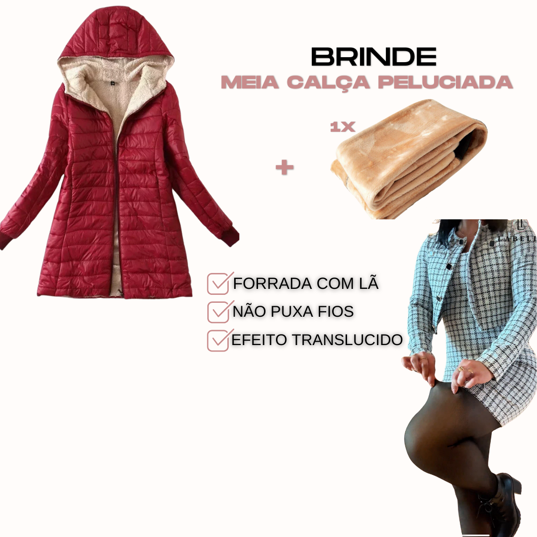 KIT JAQUETA FEMININA PELUCIADA + (MEIA CALÇA DE BRINDE)