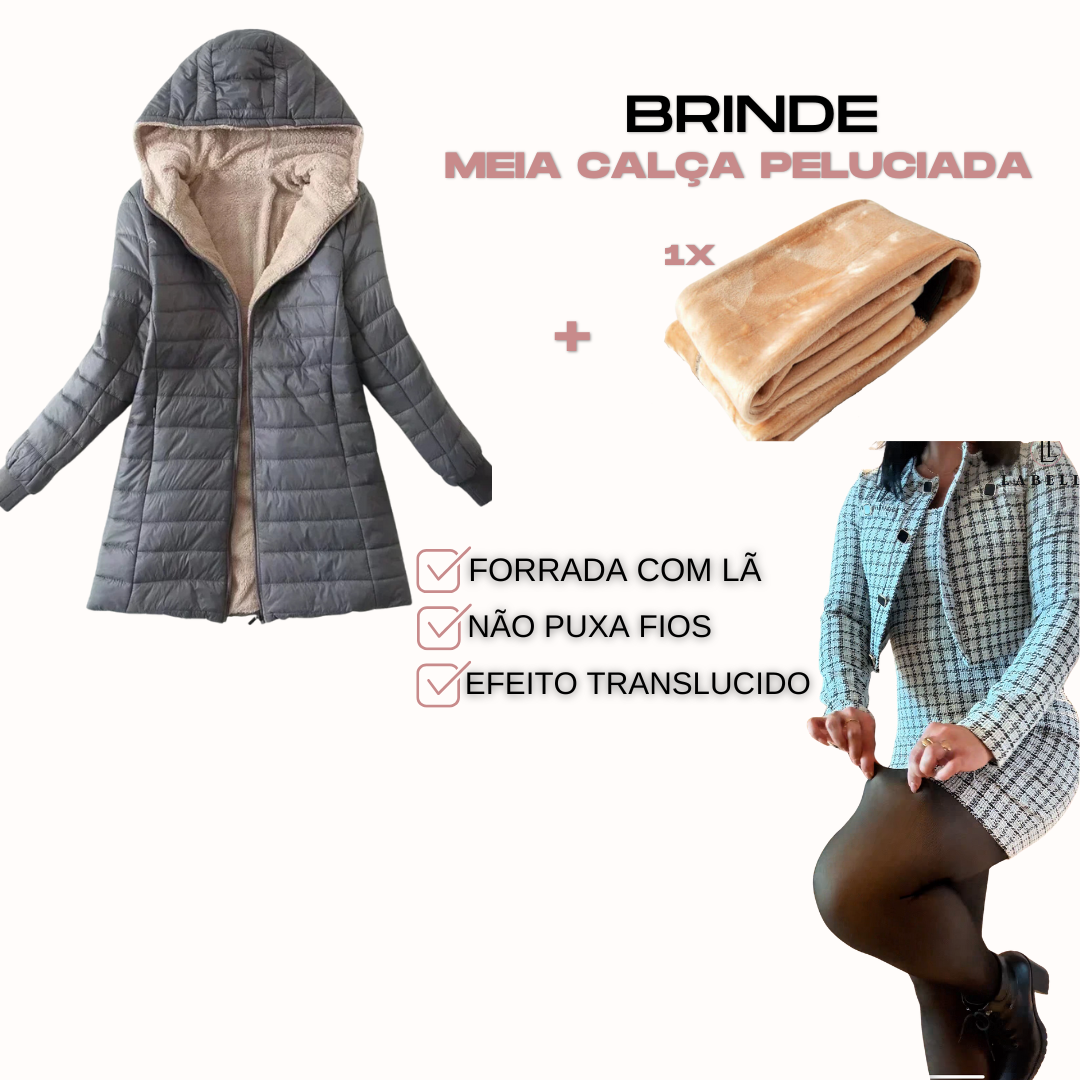 KIT JAQUETA FEMININA PELUCIADA + (MEIA CALÇA DE BRINDE)