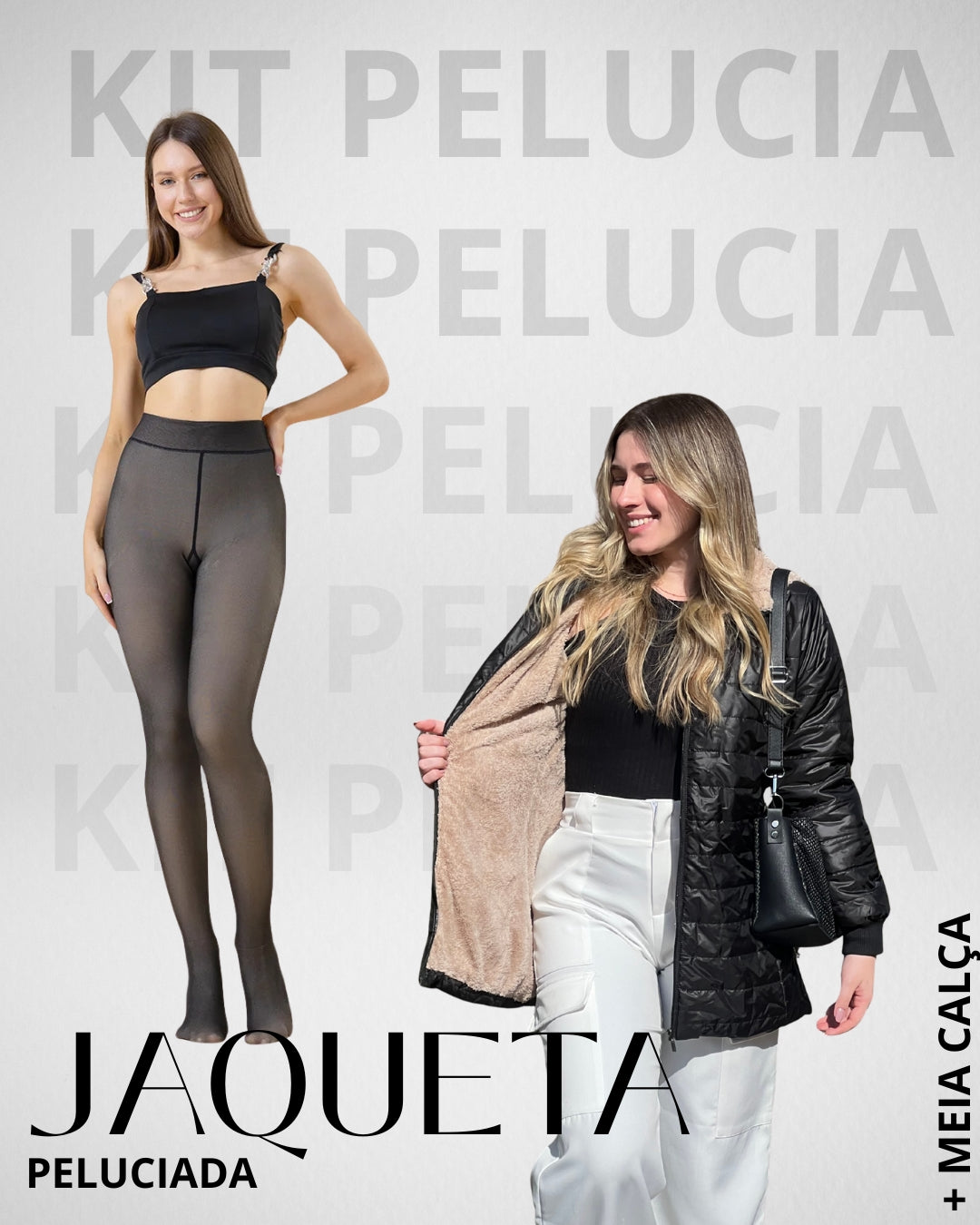 KIT JAQUETA FEMININA PELUCIADA + (MEIA CALÇA DE BRINDE)