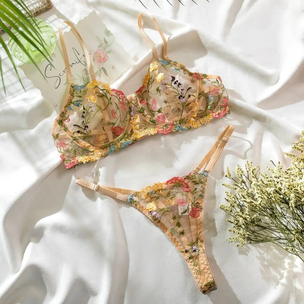 CONJUNTO BIA 2 PEÇAS SUTIÃ + CALCINHA RENDA FLORAL